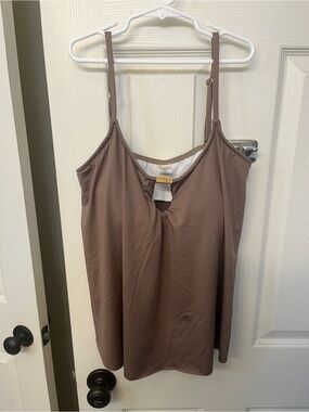 Venus Taupe Tankini swim top with Front gold Keyhole size 10